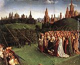 Jan Van Eyck Famous Paintings - The Ghent Altarpiece Adoration of the Lamb [detail top right 1]